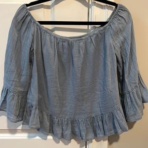 Blue off the shoulder long sleeve blouse